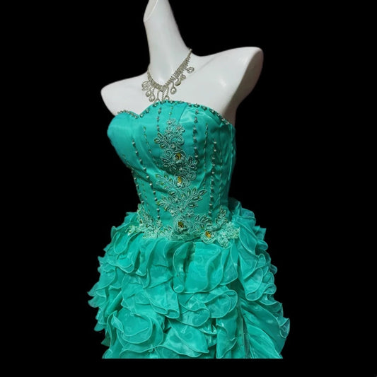 Mint Green Beaded Short satin Ruffle Homecoming Dress Prom Gown gh4639