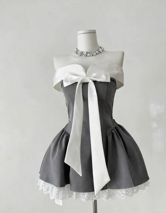 amakanas--Gray Sweet Short Satin Lace Homecoming Dress gh5688