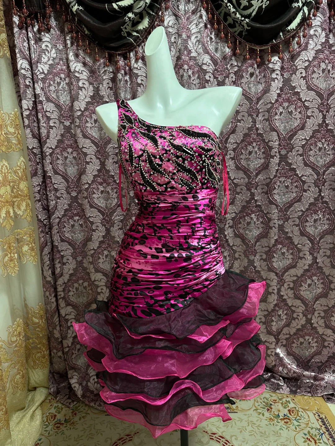 Purple Beaded Satin Short Ruffled Tulle Homecoming Dress Ball Gown gh4645