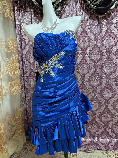 Champagne Beaded Short Ruffle Satin Homecoming Dress Prom Dress Birthday Dress gh4633