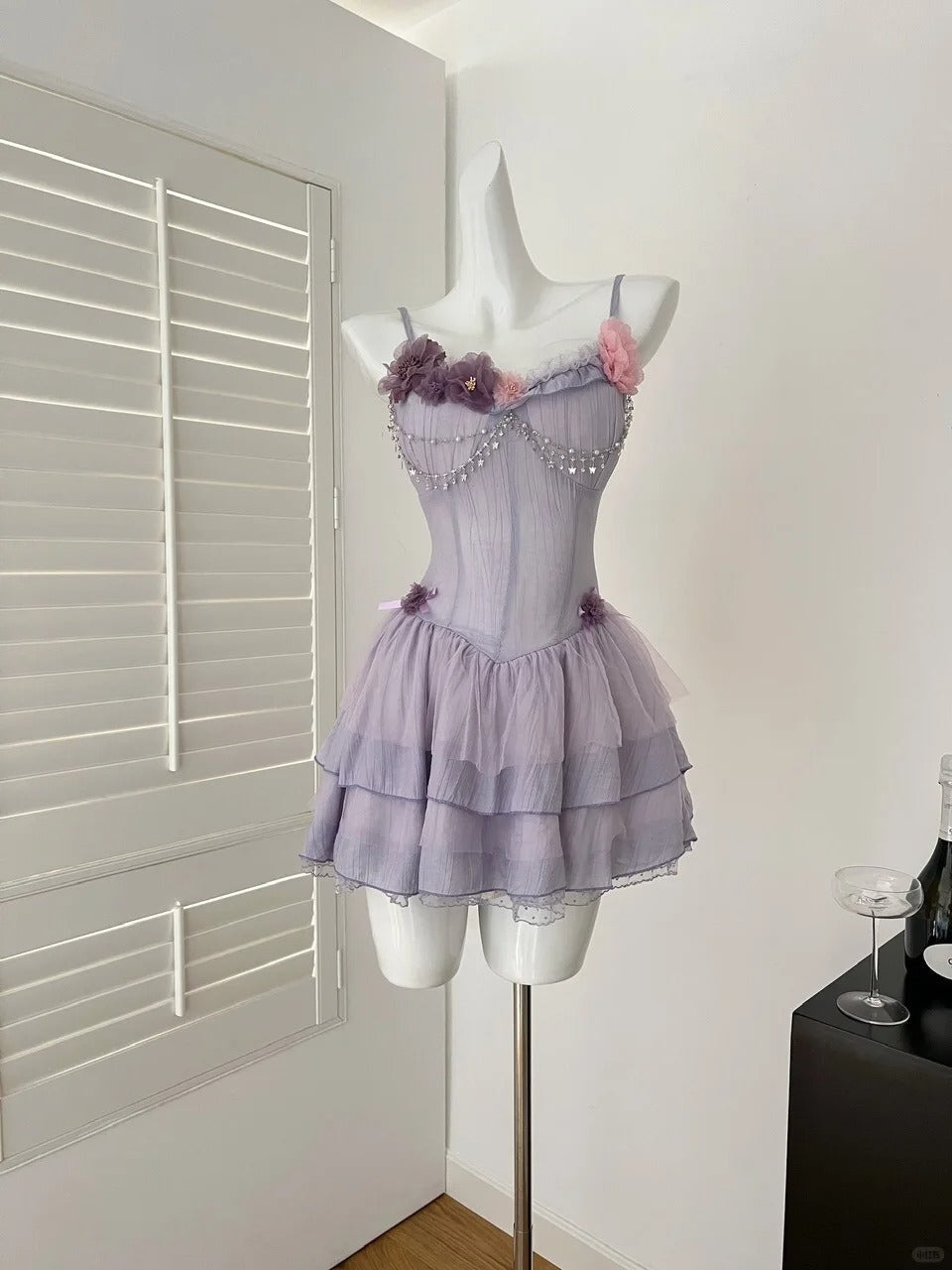 Purple floral homecoming dress short chiffon ball gown evening dress birthday party dress gh4560