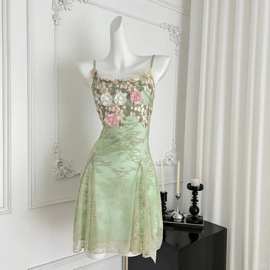 Green floral homecoming dress short tulle prom dress evening dress birthday party dress gh4558