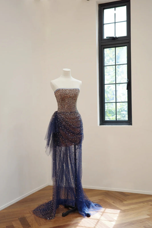 amakanas-Gold Dark Blue Shiny Short Sequin Homecoming Dress Prom Dress Evening Dress Party Dress gh5053