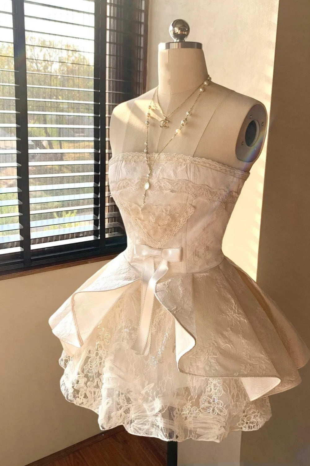 amakanas-Strapless exquisite lace princess homecoming dress tulle gh5741