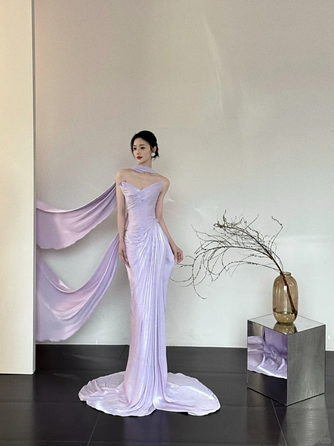 Romantic Purple Elegant Fashionable Elegant Long Satin Mermaid Slim Floor Length Train Ball Gown Evening Dress Prom Dress gh3734