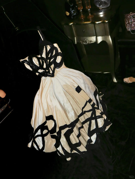 Champagne Black Floral Homecoming Dress Short Satin Ball Gown Evening Dress gh4426