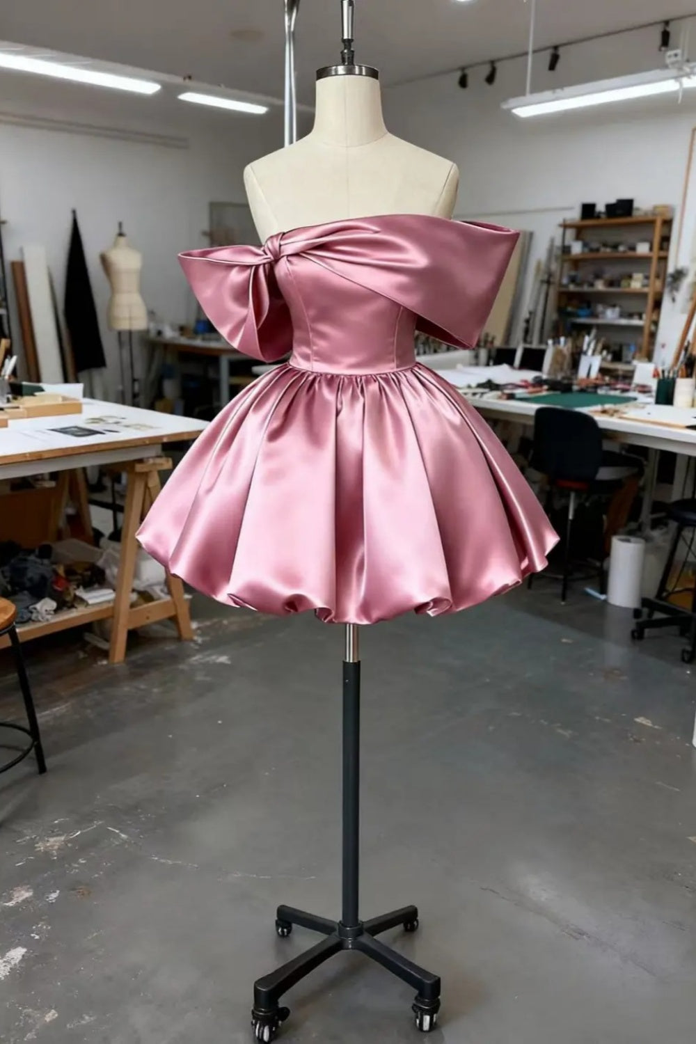amakanas-Birthday dress, pink short satin back-to-school dress, Hoco dress gh6160