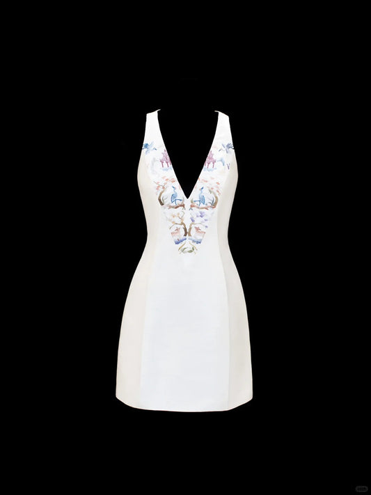 amakanas-White exquisite and elegant fairy girl short satin homecoming dress birthday dress gh5374