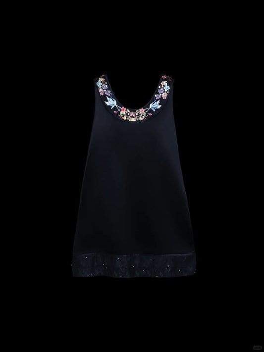 amakanas-Black exquisite floral elegant fairy girl short satin homecoming dress birthday dress gh5371