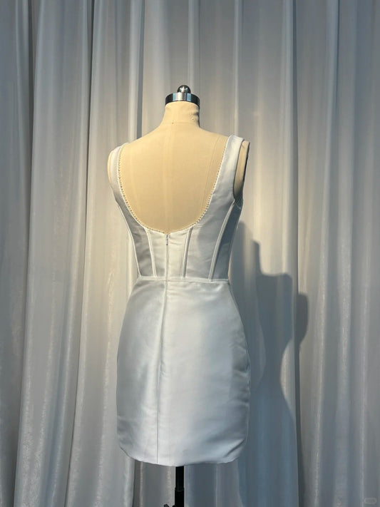 __irlhomeshops__ Discount: 5% off orders over $100-White Classic short satin backless homecoming dress prom dress back to school outfits gh4971