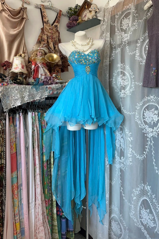 amakanas-Blue sweetheart neckline short chiffon dress dress gh6127