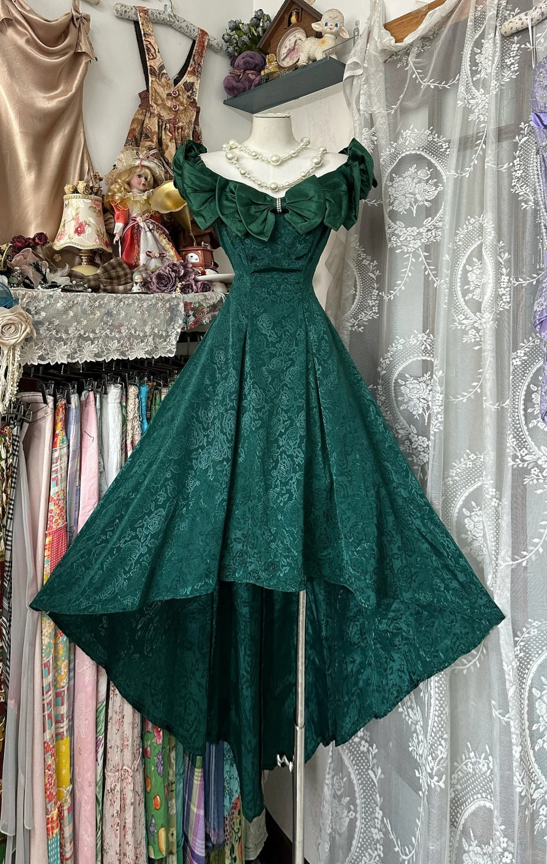 amakanas-Green vintage short front and long back satin homecoming dress birthday dress gh5225