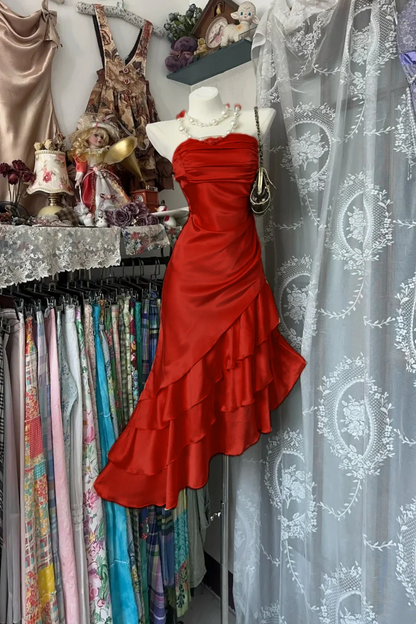 amakanas-Champagne Short Ruffle Satin Homecoming Dress Birthday Dress gh5246