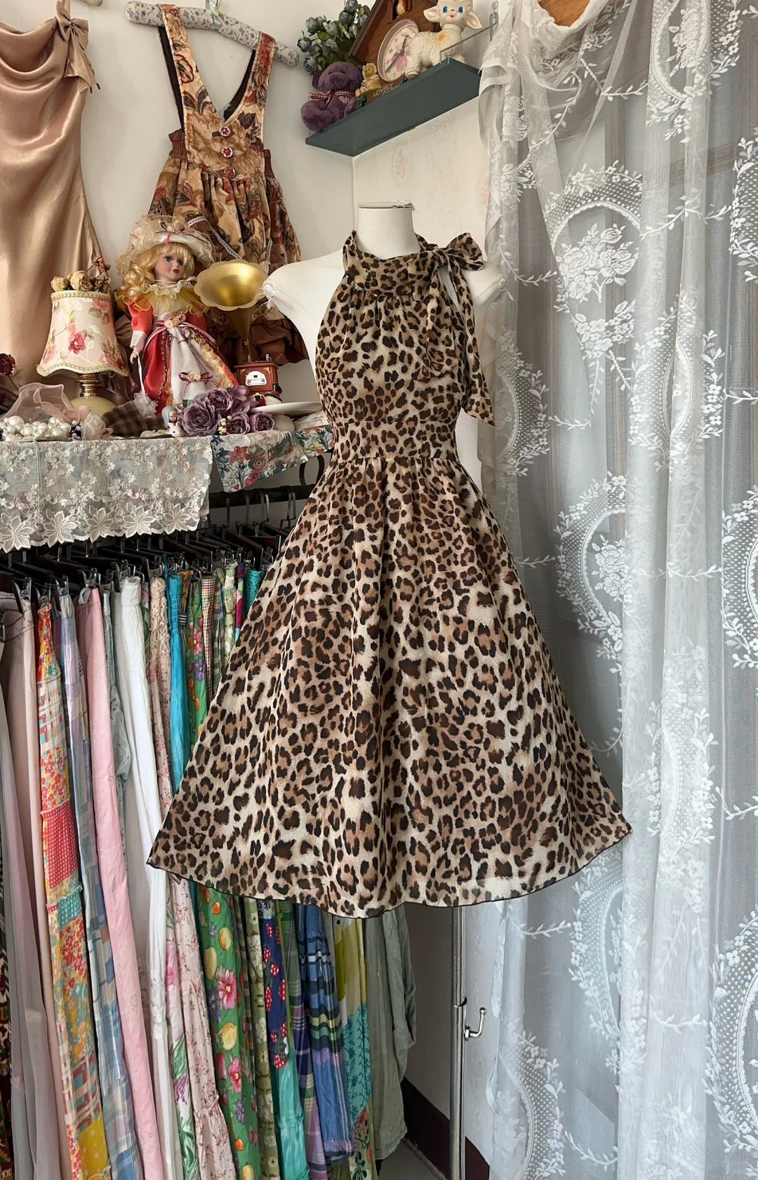 amakanas-Leopard Print Vintage Elegant Short Chiffon Homecoming Dress Birthday Dress Party Dress gh5178