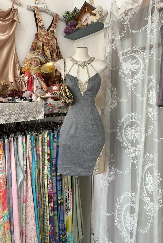 Grey Charming Homecoming Dress Beautiful Short Sexy Cutout Party Dress gh4396
