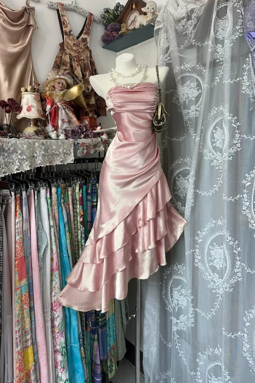 amakanas-Champagne Short Ruffle Satin Homecoming Dress Birthday Dress gh5246