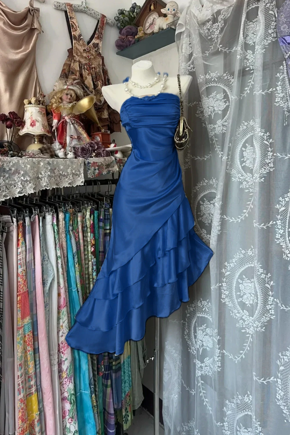 amakanas-Champagne Short Ruffle Satin Homecoming Dress Birthday Dress gh5246