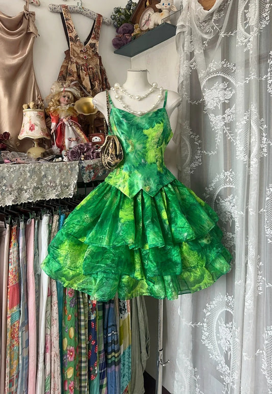 amakanas-Green Colorful Floral Vintage Elegant Short Chiffon Homecoming Dress Birthday Dress Garden Party Dress gh5177