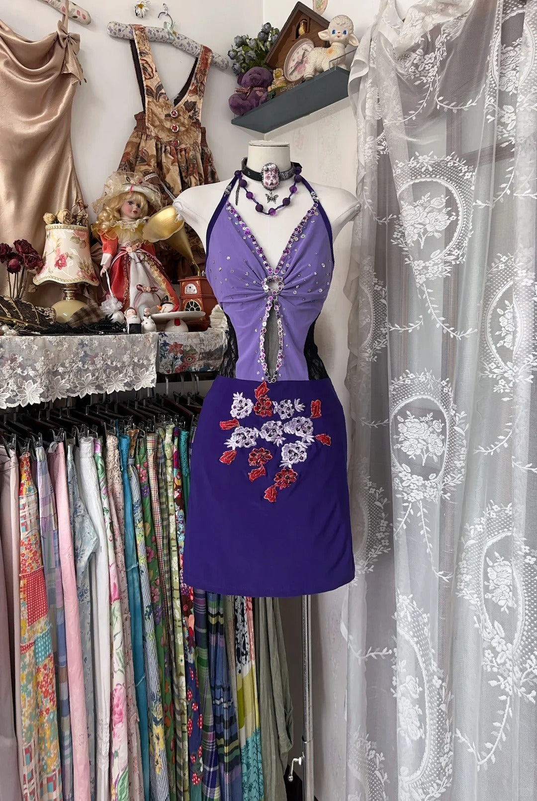 amakanas-Purple Floral Short Chiffon Homecoming Dress Party Dress gh5248