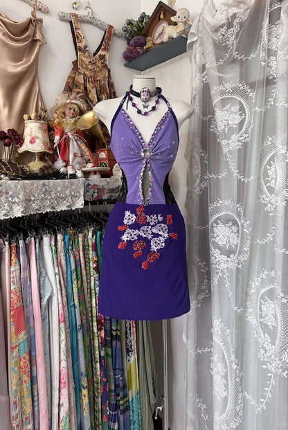 amakanas-Purple Floral Short Chiffon Homecoming Dress Party Dress gh5248