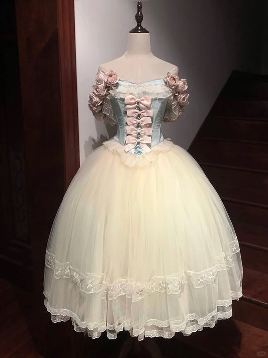 Pink White Calla Floral Cute Lace Short Homecoming Dress Tulle Lolita Prom Dress gh4383