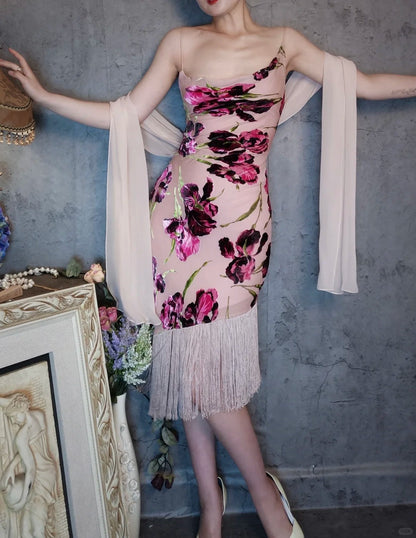 Pink floral vintage tassel elegant romantic popular homecoming dress prom dress evening dress party dress gh4797