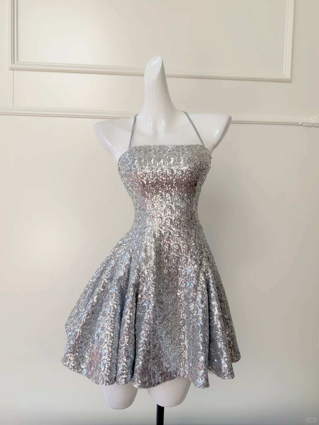 Silver shiny niche vintage dress short sequin homecoming dress birthday cocktail party dress gh4306