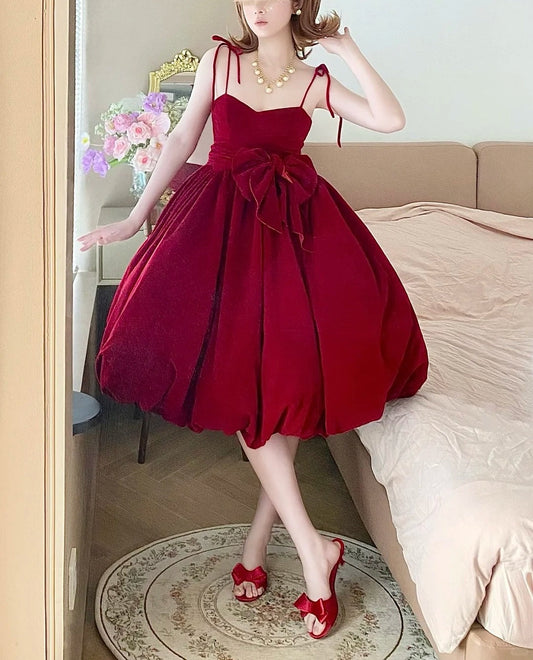 Red Homecoming Dress Short Velvet Prom Dress Evening Dress Birthday Dress gh4520