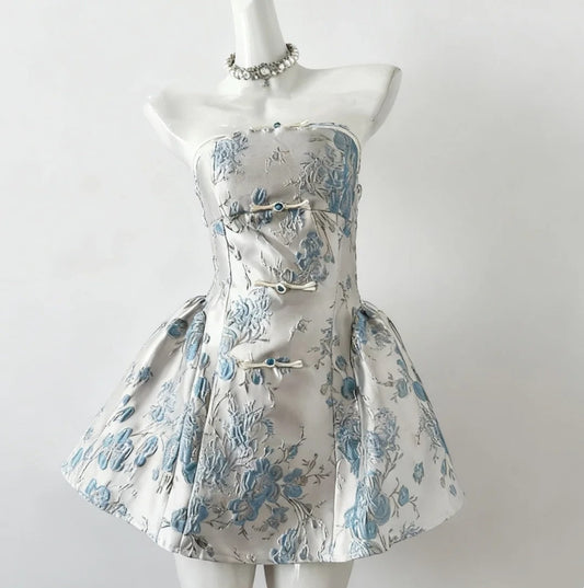 amakanas--Light Blue White Unique Fashion Niche Short Satin Formal Homecoming Dress Birthday Party Dress Banquet Dress gh5689