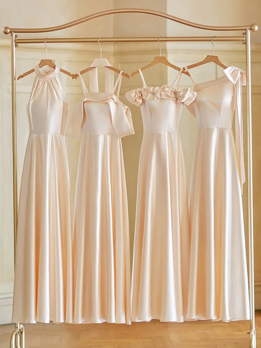 Champagne Color Gentle Elegant Fashion Retro Long Satin Ball Gown Evening Gown Wedding Guest Party Dress Bridesmaid Dress Prom Dress gh3994