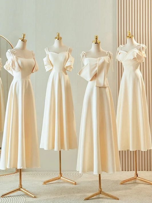 Champagne Elegant Fashion Long Floor Length Satin Bridesmaid Dresses Ball Gown Evening Gown Wedding Guest Party Gown Wedding Mother of the Wedding Dress gh4001