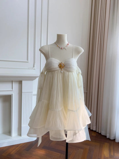White Fantasy Short Chiffon Homecoming Dress Outdoor Holiday Party Dress gh4764
