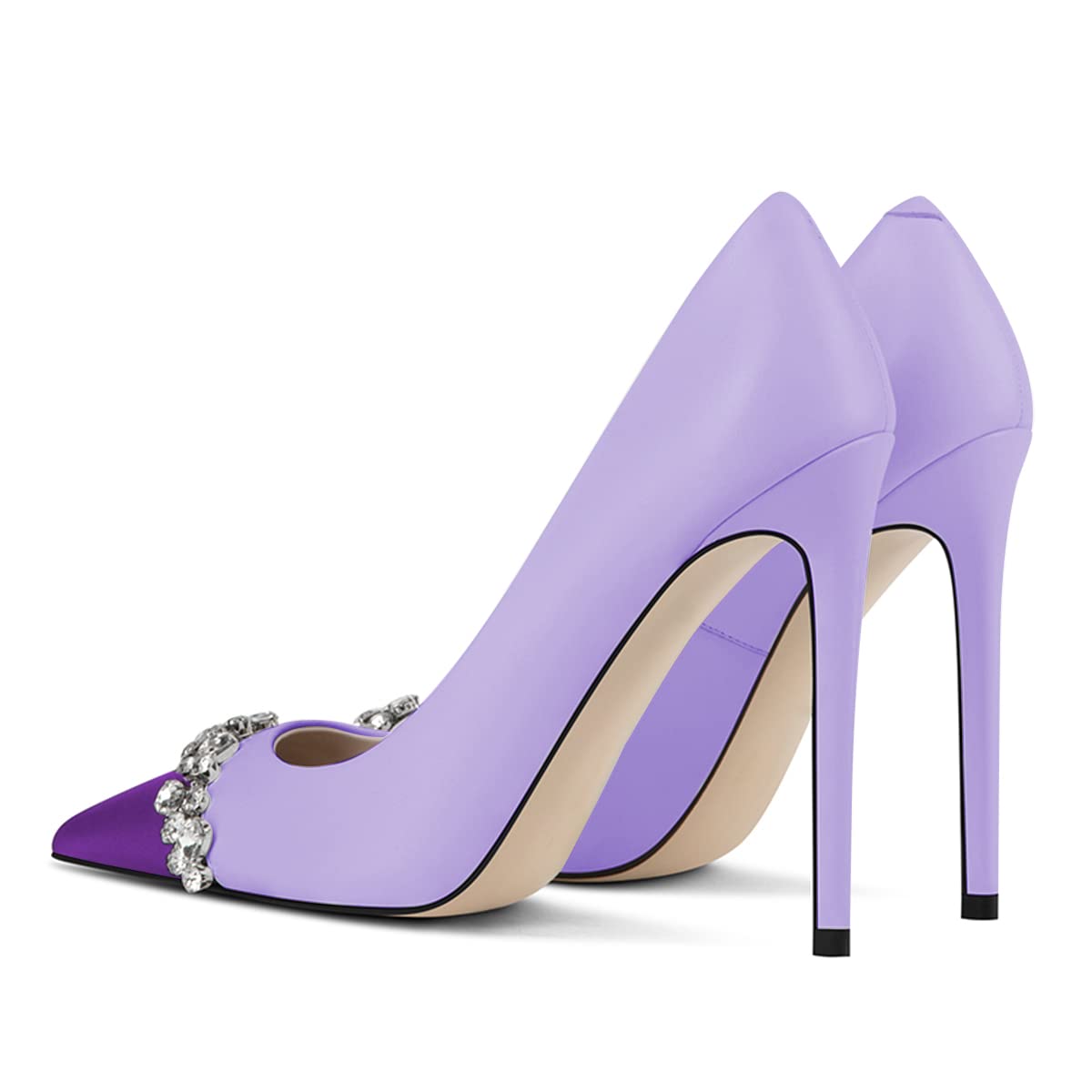 Purple Pointed Toe Stiletto Heel Pumps for Women with Rhinestone