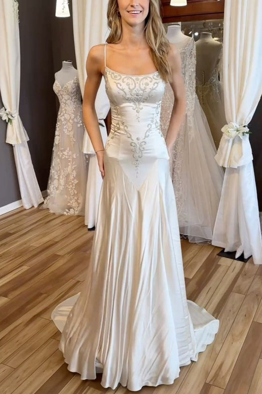 amakanas-White beaded long gown for bride gh6173