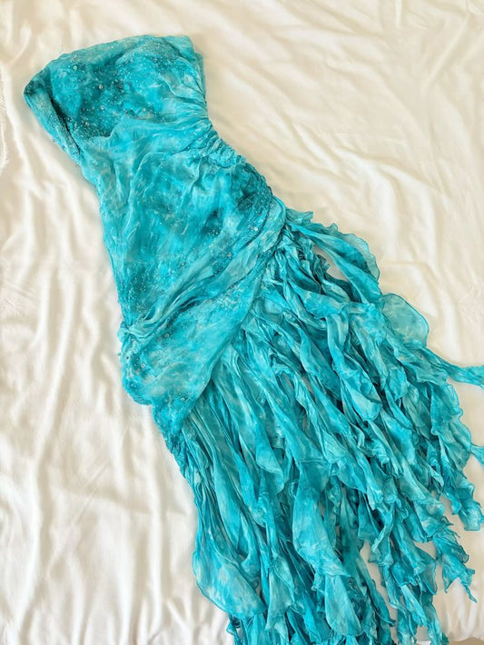 Blue floral off the shoulder long ruffled ball gown evening dress homecoming dress chiffon party dress birthday dress gh4772