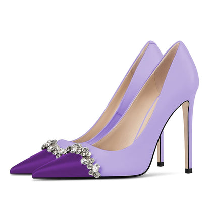 Purple Pointed Toe Stiletto Heel Pumps for Women with Rhinestone