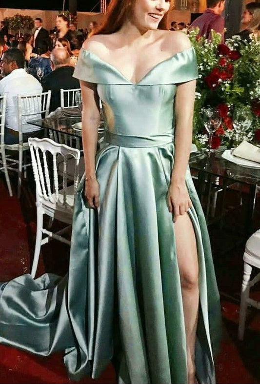 amakanas-Green Elegant Long Satin Ball Gown gh5959