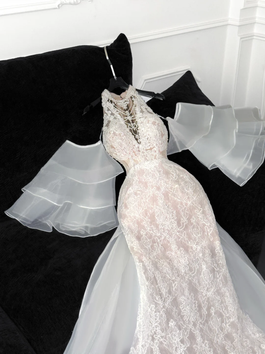 Elegant Ivory Applique Design Mermaid Wedding Dress Prom Dress Evening Dress TP4222