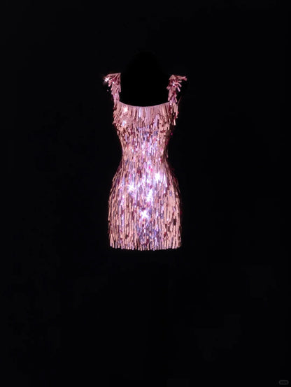 amakanas-Pink Exquisite Short Sequin Homecoming Dress Birthday Party Dress gh5378