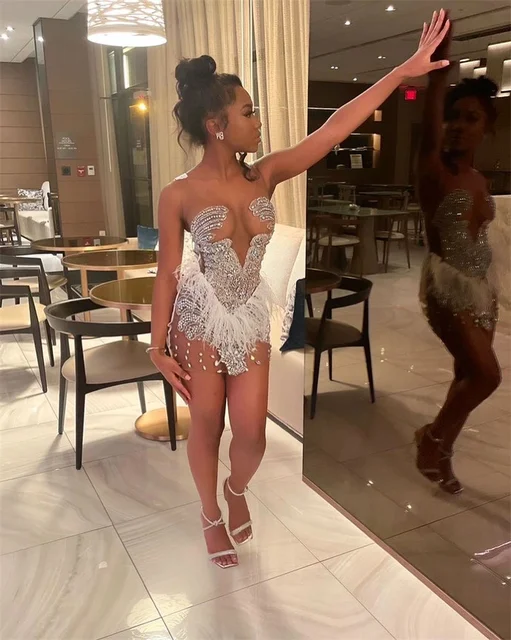 Short Prom Dresses Sexy Sparkly Rhinestone Cocktail Party Gown