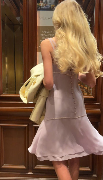 amakanas-Pink elegant ruffled new short chiffon homecoming dress gh5257