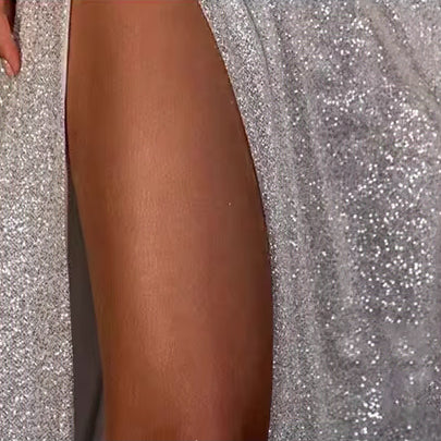 Sparkly Ivory Mermaid Off Shoulder High Slit Cheap Long Prom Dresses Online Tp06