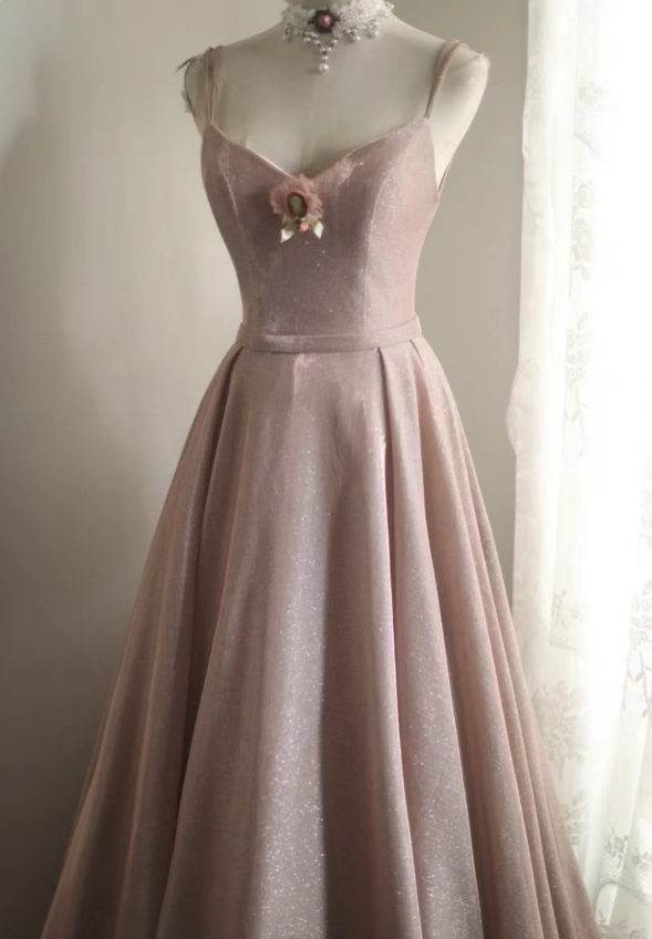 Sweet Pink A-line V-neck Sequined Long Prom Dress Evening Dress Bridesmaid Dress P4246