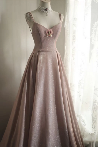 Sweet Pink A-line V-neck Sequined Long Prom Dress Evening Dress Bridesmaid Dress P4246