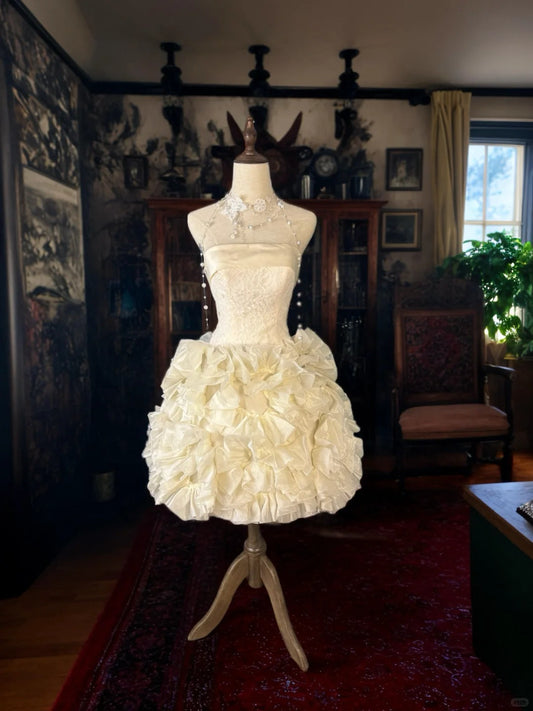 amakanas-Ivory White Tulle Princess Short Formal Homecoming Dress Birthday Party Dress gh5356