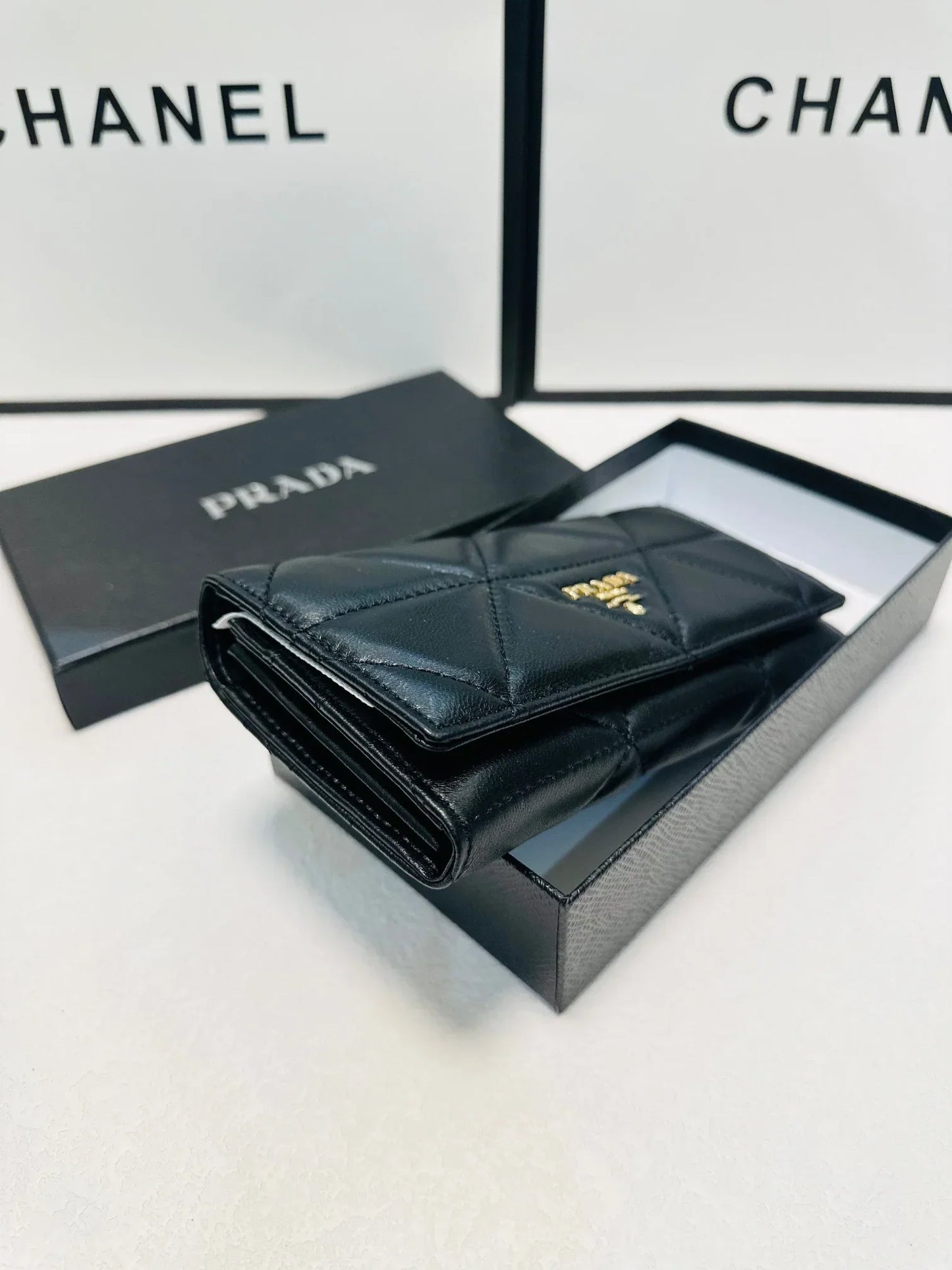 Prada Long Leather Wallet In Black 19x10cm