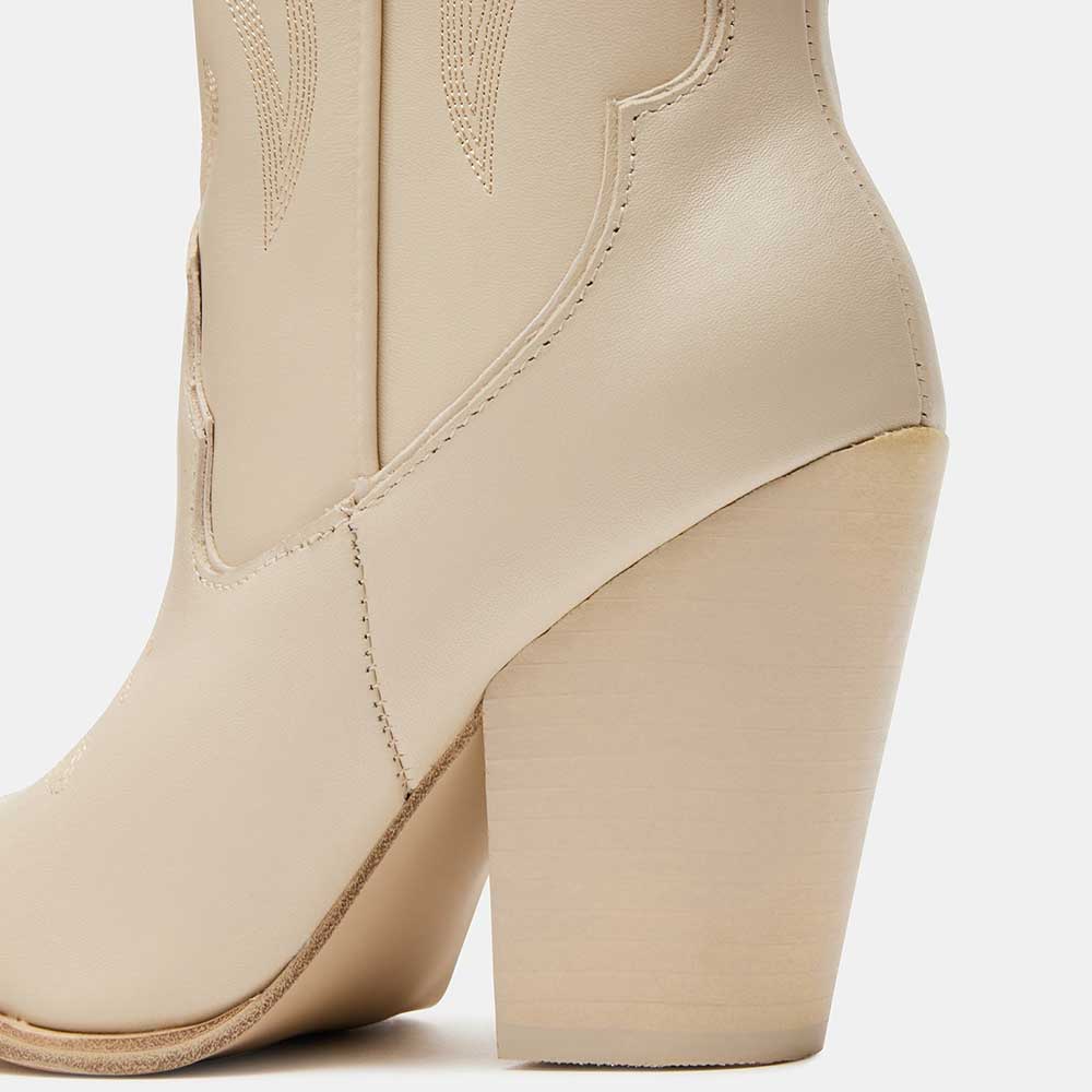 Ivory Pointed Toe Embroidered Knee-high Block Heel Cowgirl Boots