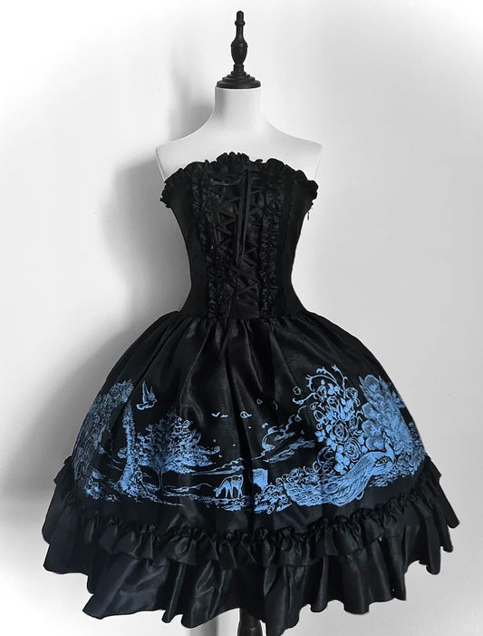 amakanas-Black princess fashion short chiffon homecoming dress birthday party dress gh5418