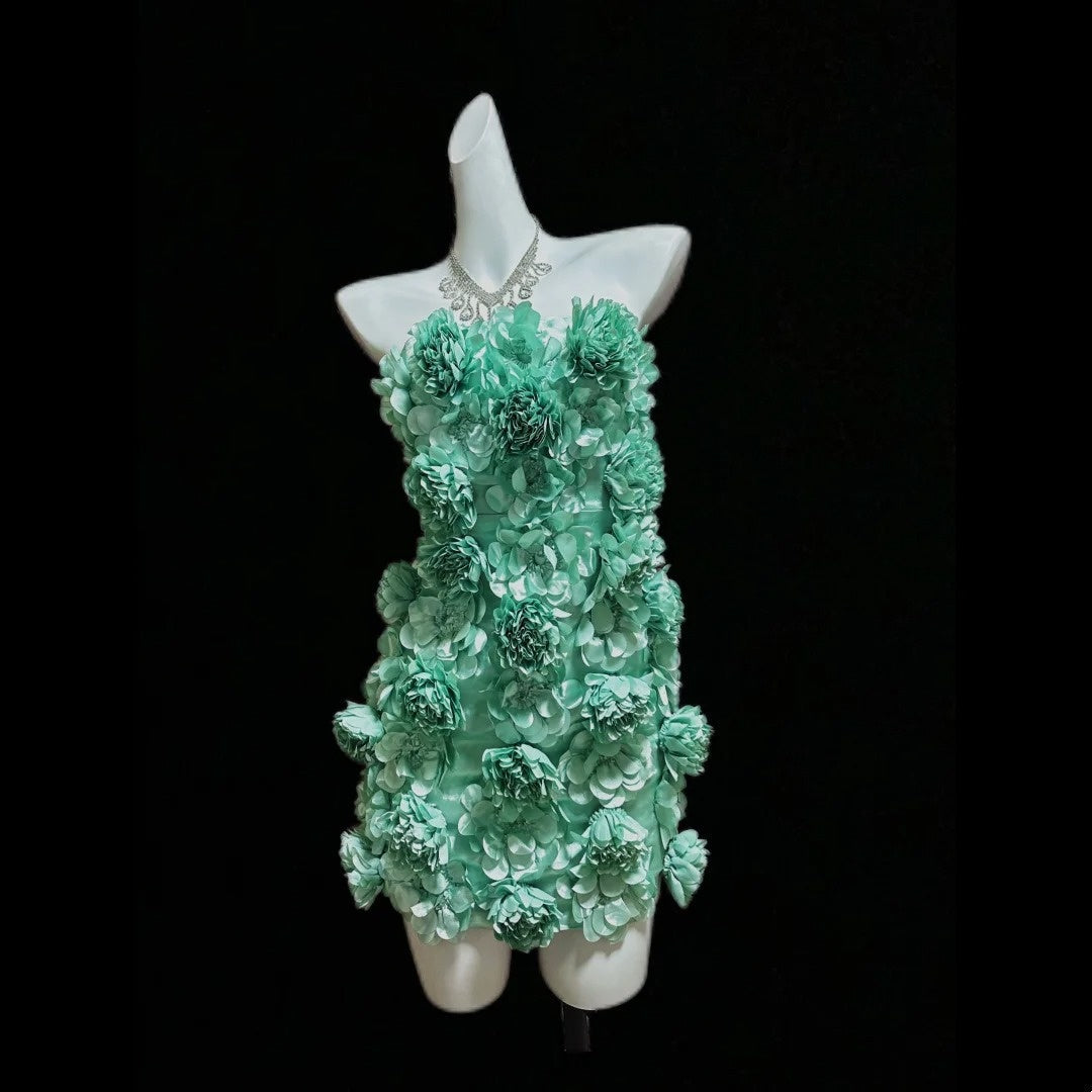 Mint Green Floral Short Satin Homecoming Dress Prom Dress Birthday Dress gh4637