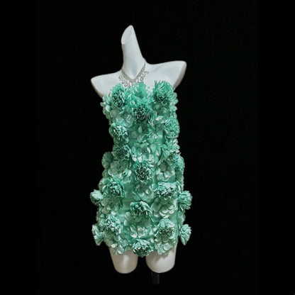 Mint Green Floral Short Satin Homecoming Dress Prom Dress Birthday Dress gh4637